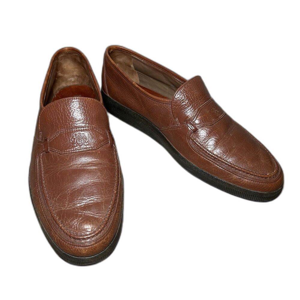 Bally Men’s Brown Leather Dress Shoes Loafers Size 9.5 M Slip On Delft